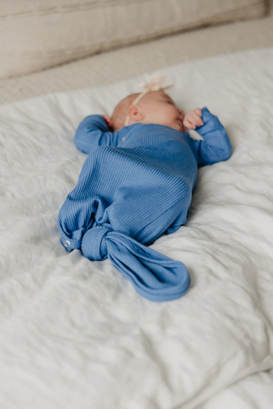 Indigo Rib Knit Newborn Knotted Gown