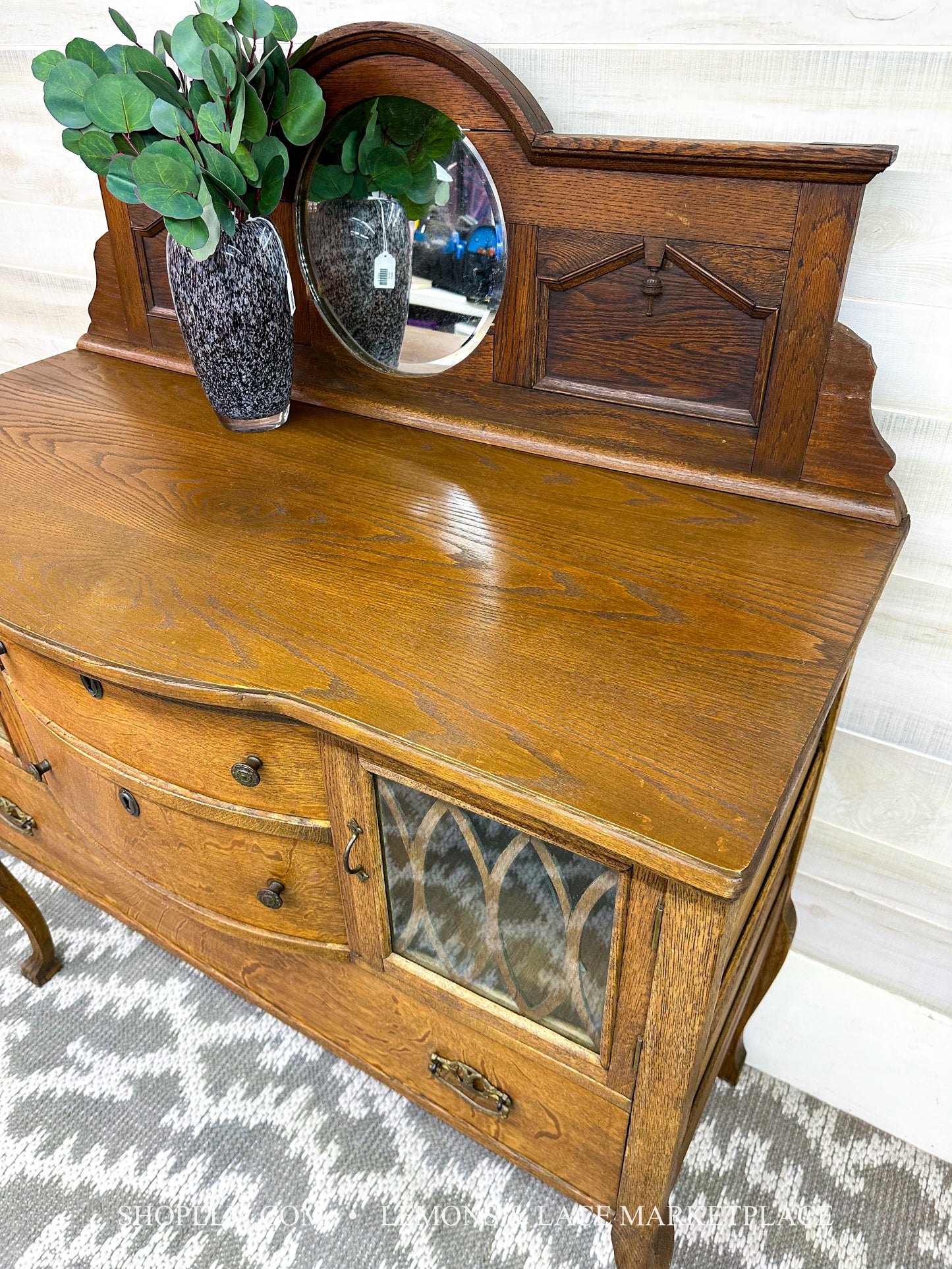 Oak Sideboard Buffet with Mirror