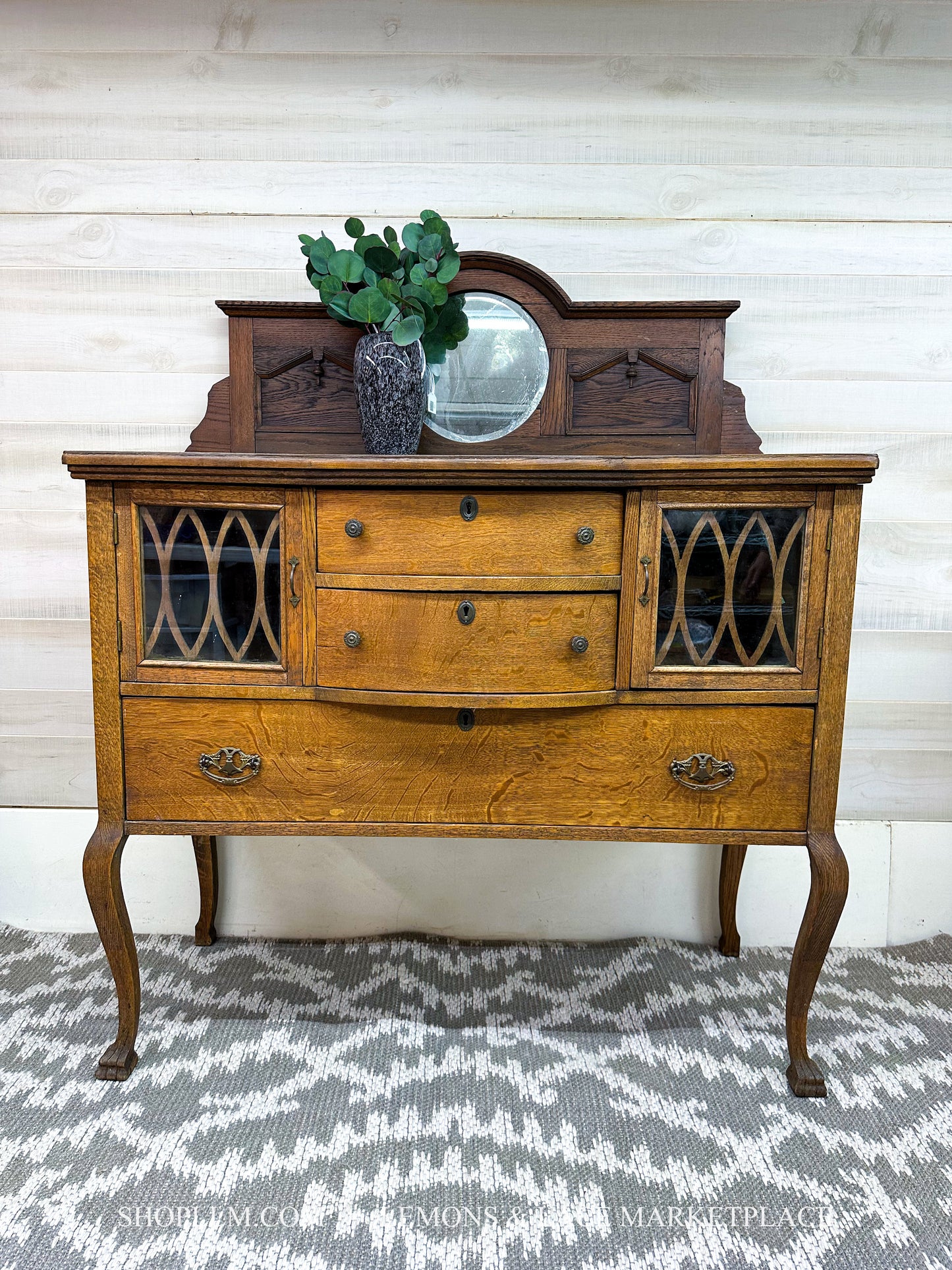 Oak Sideboard Buffet with Mirror