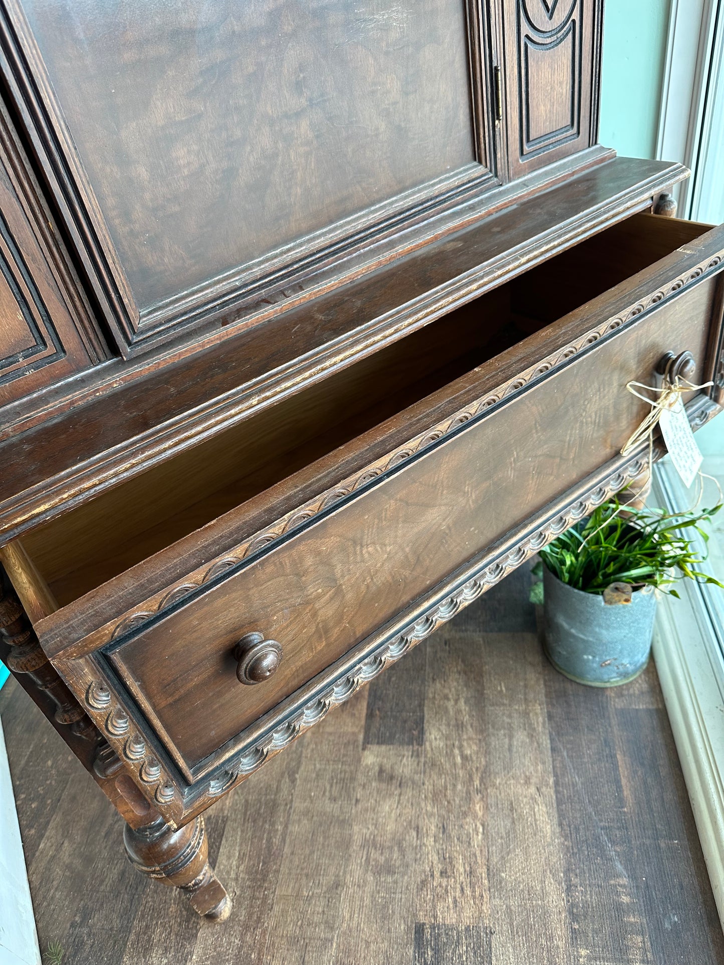 Antique Ornate Wood Cabinet w/ Shelves