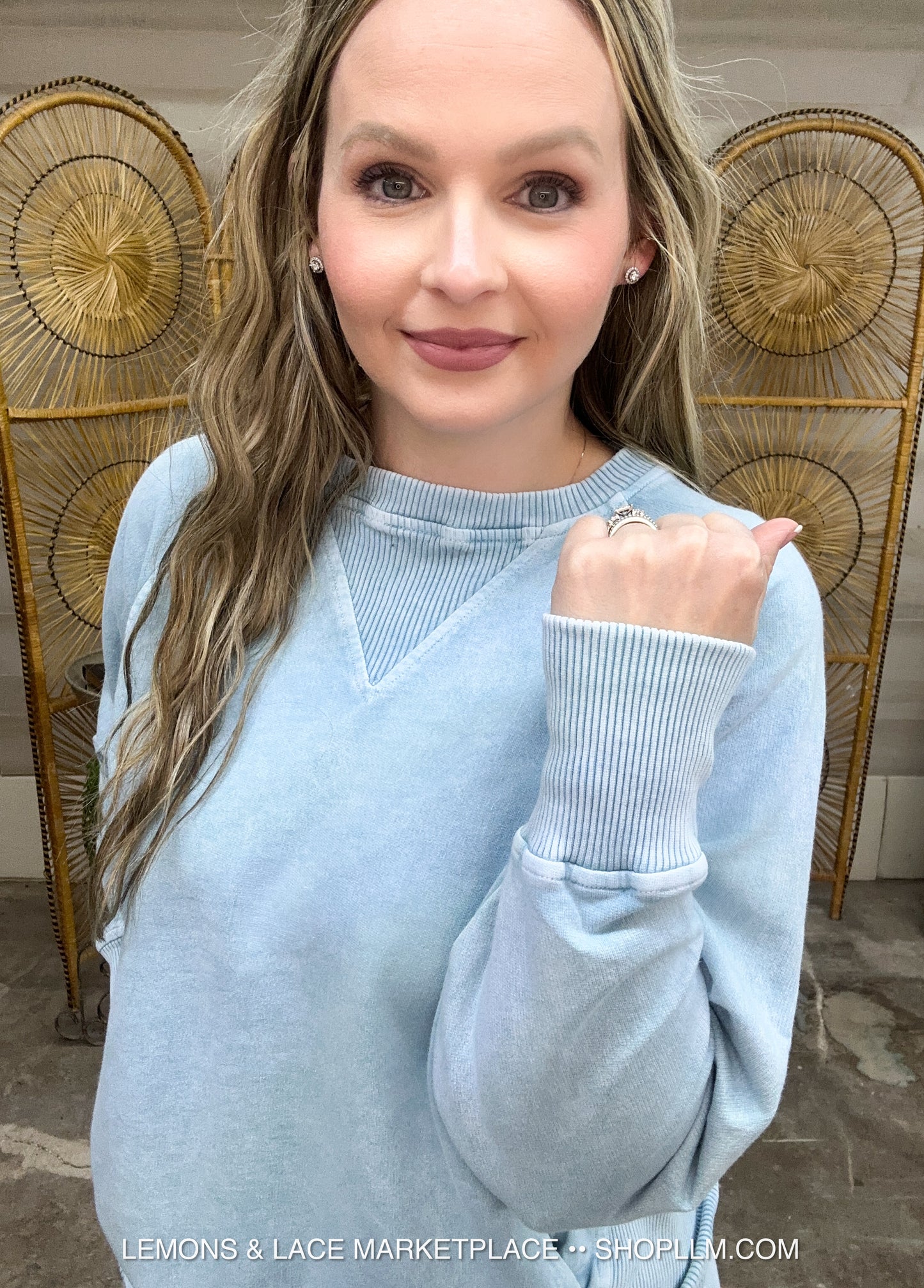Dusty Teal Acid Washed French Terry Pullover