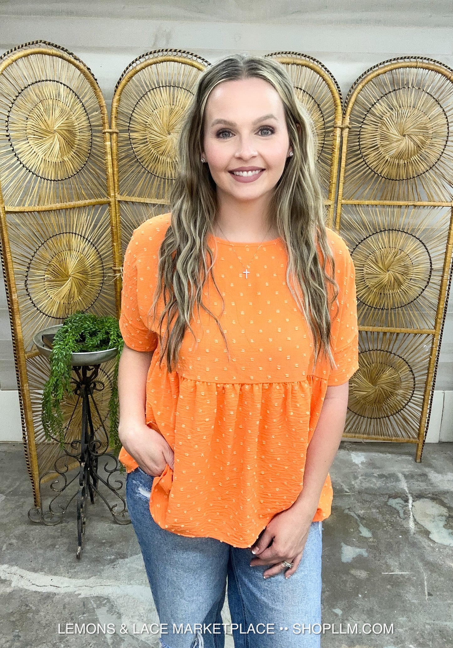 Dainty Textured Peplum Top Apricot