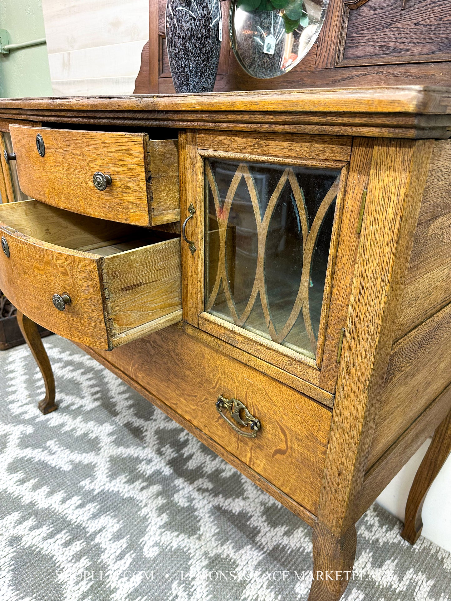 Oak Sideboard Buffet with Mirror