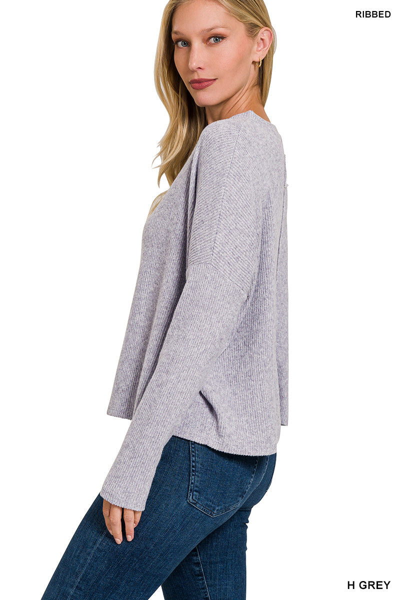 Heather Grey Ribbed Dolman Sweater