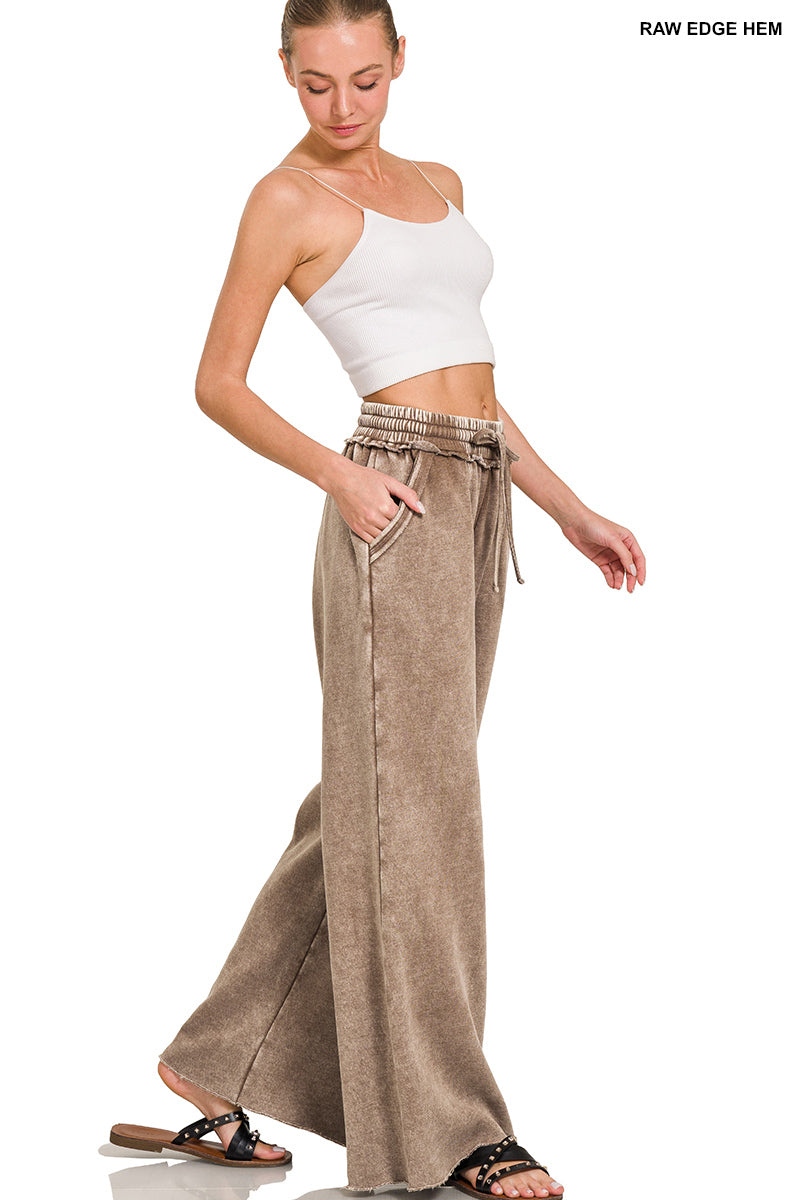 Acid Wash Fleece Palazzo Sweatpants Espresso