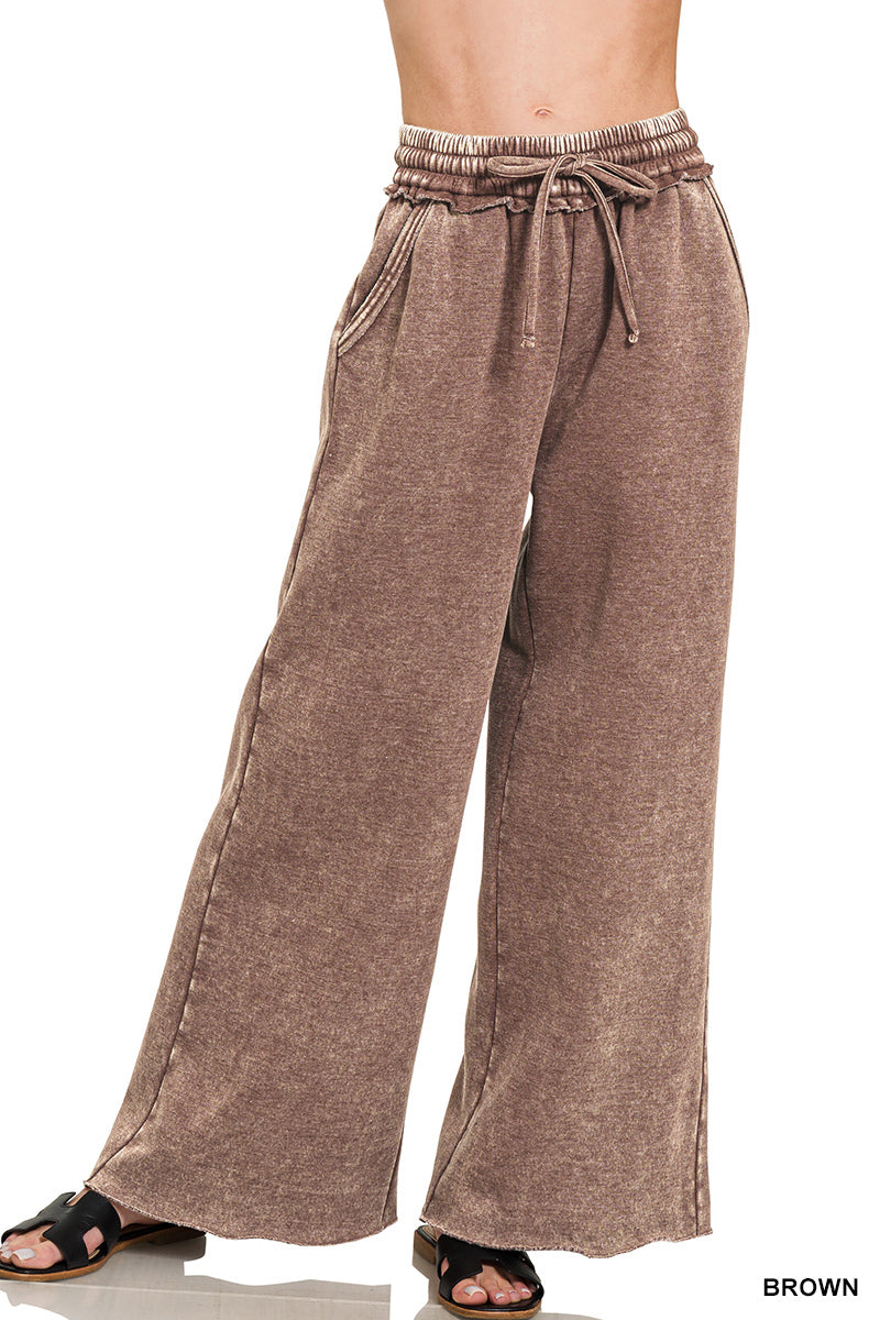 Acid Wash Fleece Palazzo Sweatpants Cornflower Blue