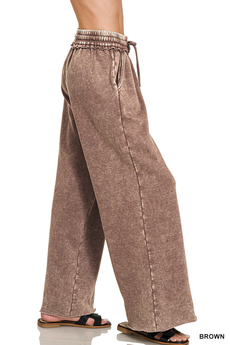 Acid Wash Fleece Palazzo Sweatpants Espresso