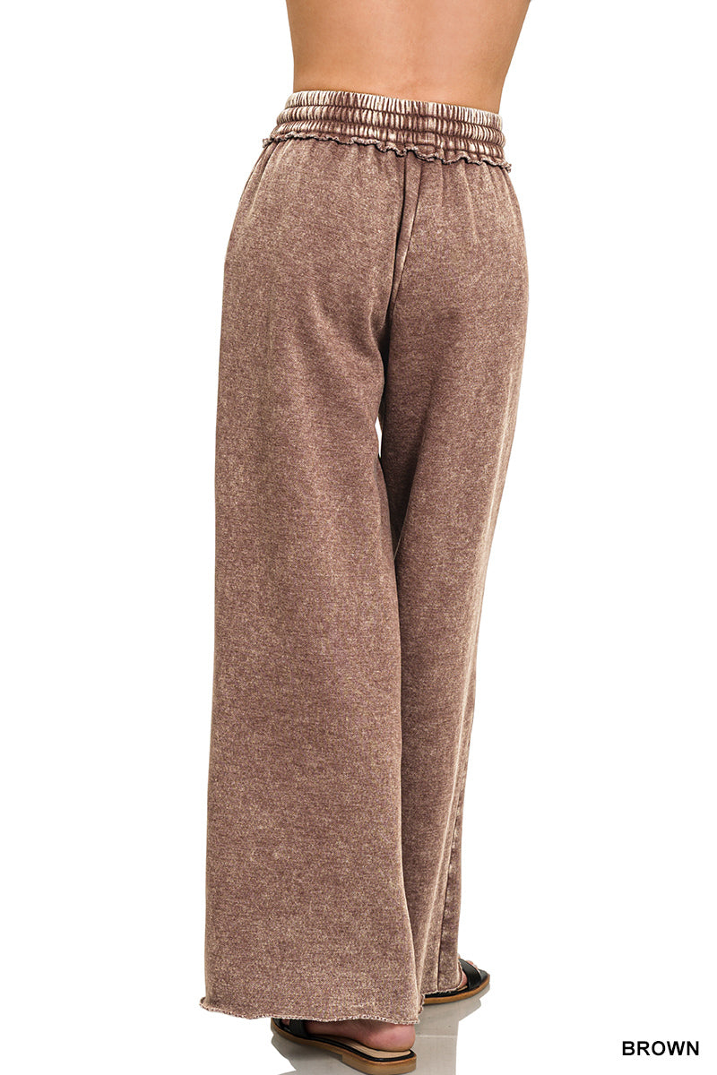 Acid Wash Fleece Palazzo Sweatpants Espresso