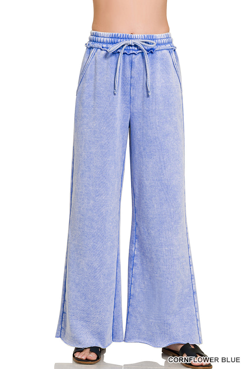 Acid Wash Fleece Palazzo Sweatpants Espresso