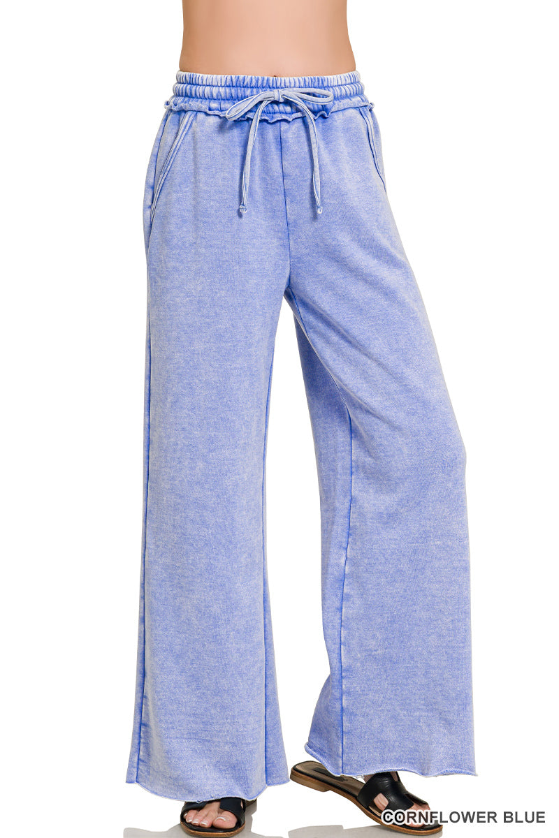 Acid Wash Fleece Palazzo Sweatpants Espresso