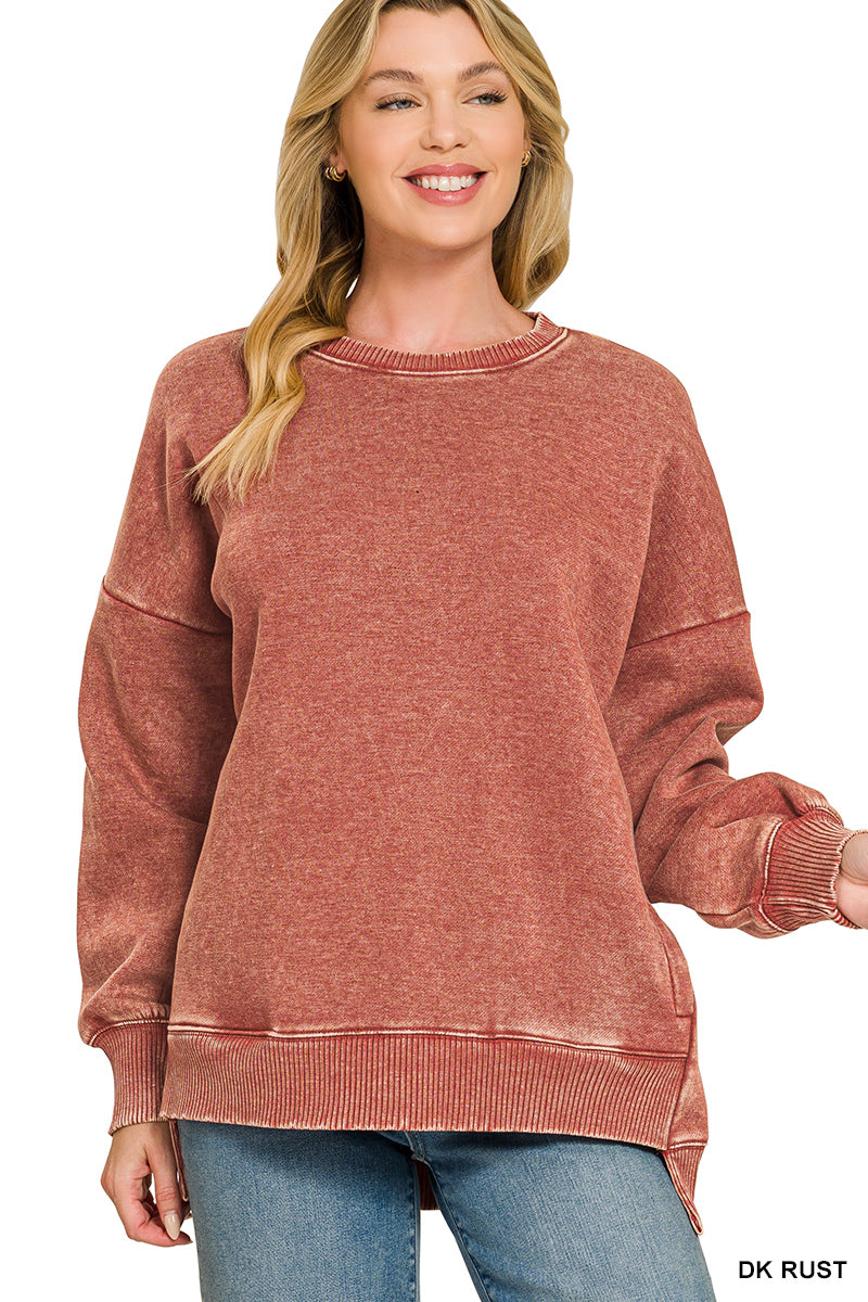 Rust Acid Wash Hi-Low Fleece Pullover