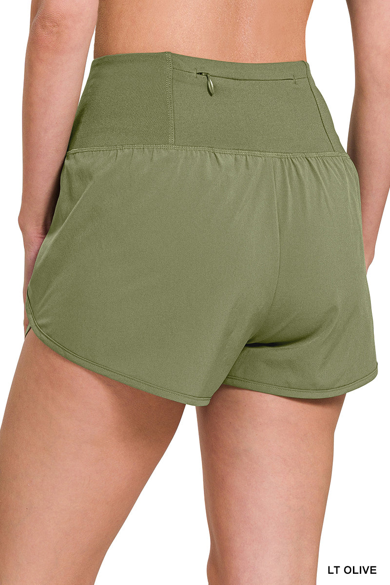 Bright Mauve High Waisted Zipper Back Pocket Running Shorts