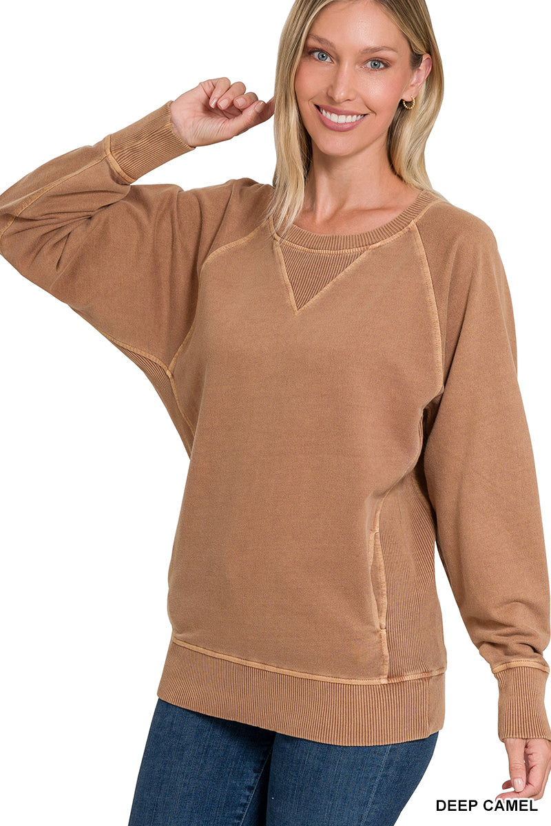 Rust Acid Washed French Terry Pullover