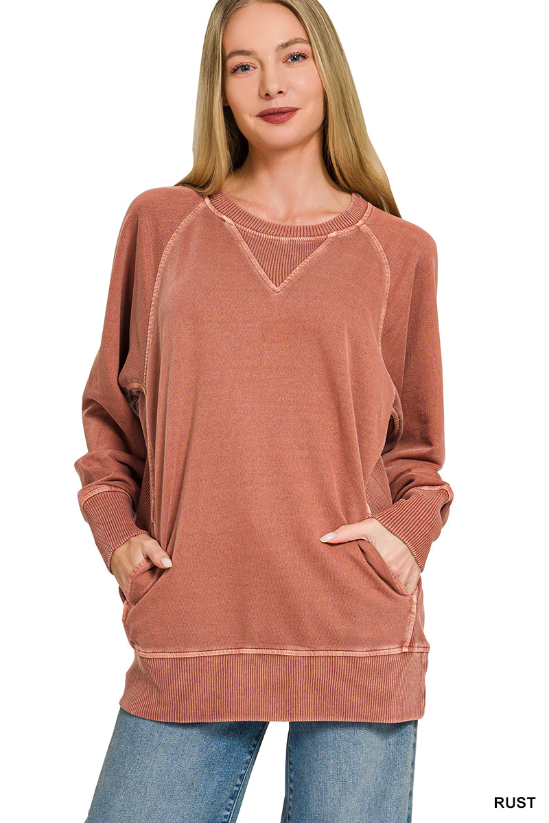 Rust Acid Washed French Terry Pullover