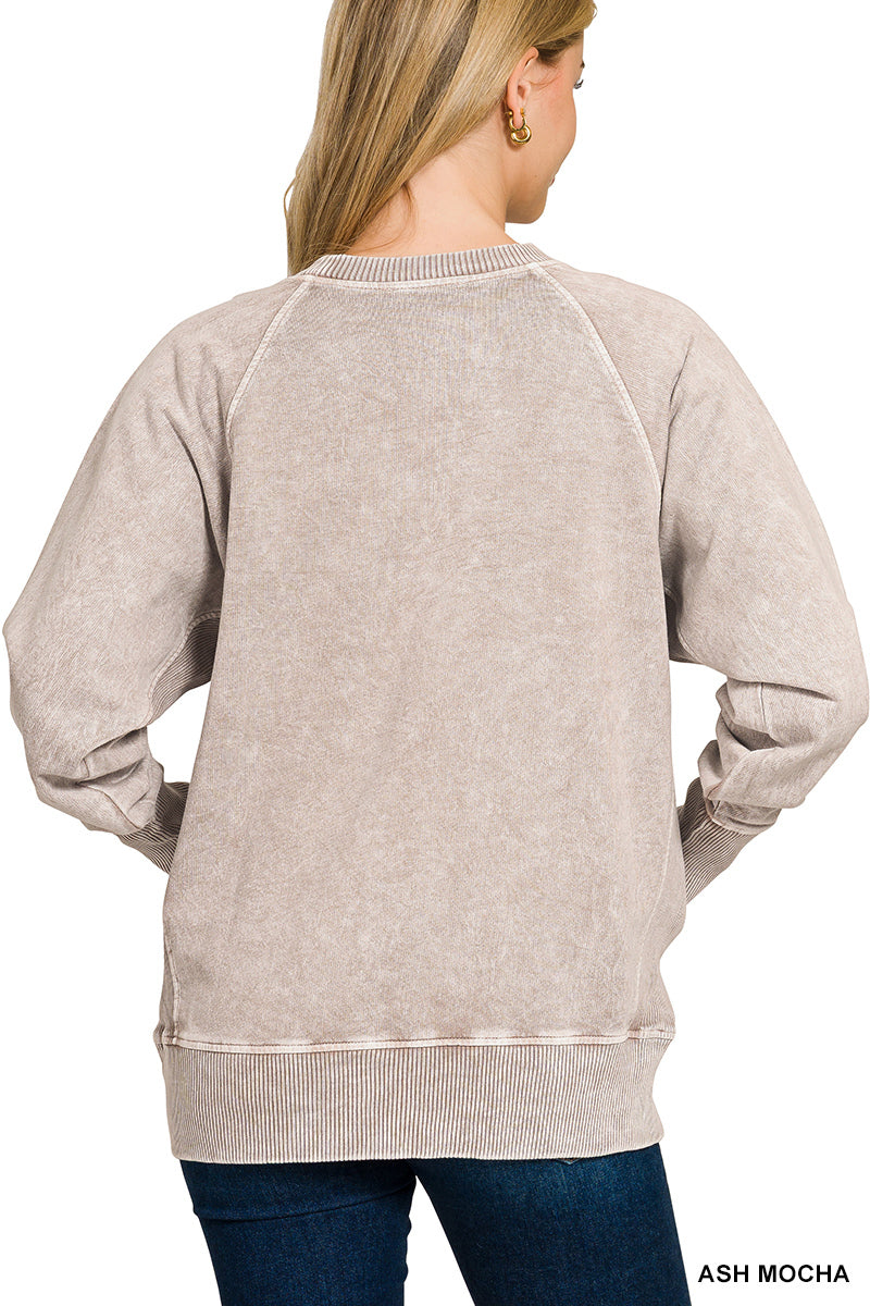 Ash mocha Acid Washed French Terry Pullover