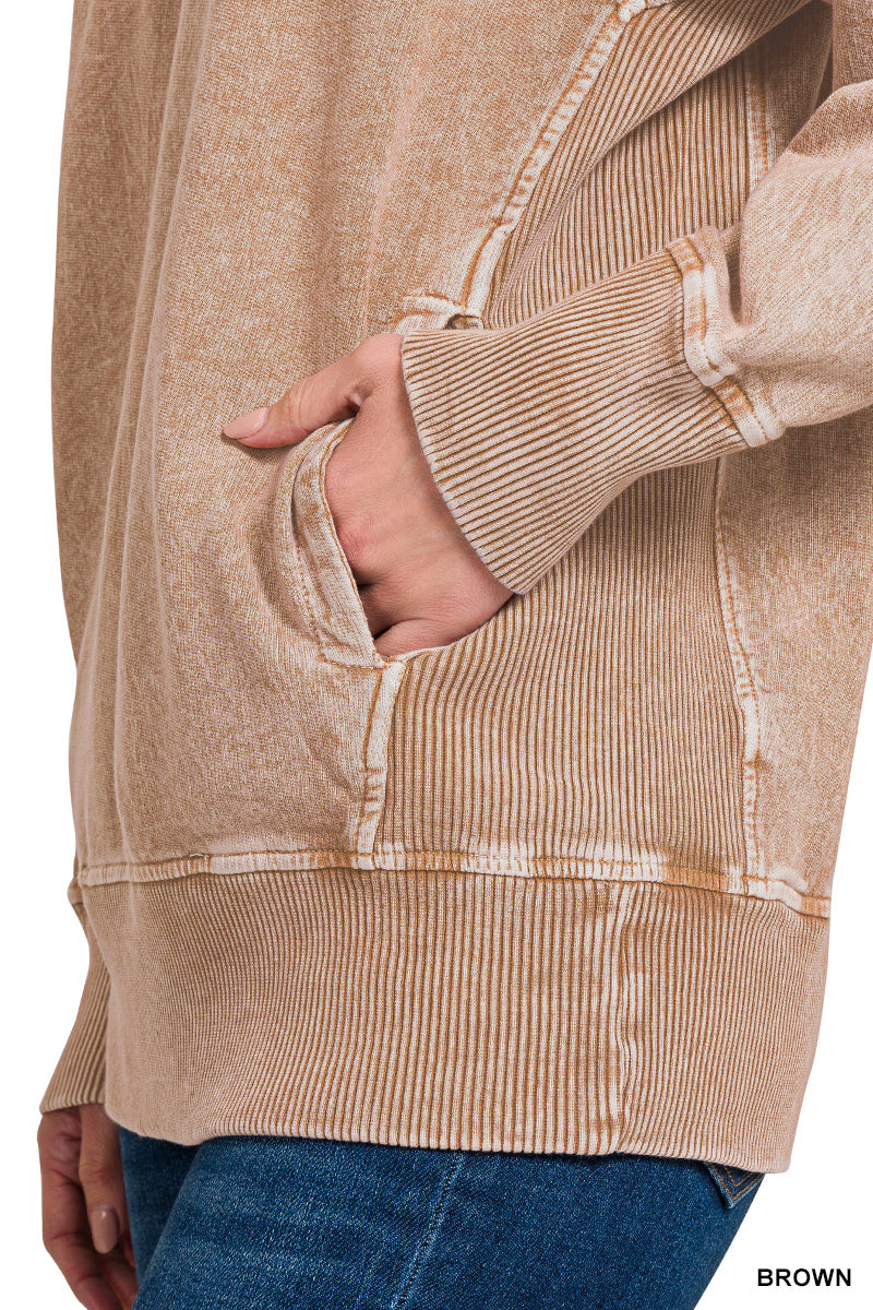 Ash Brown Acid Washed French Terry Pullover