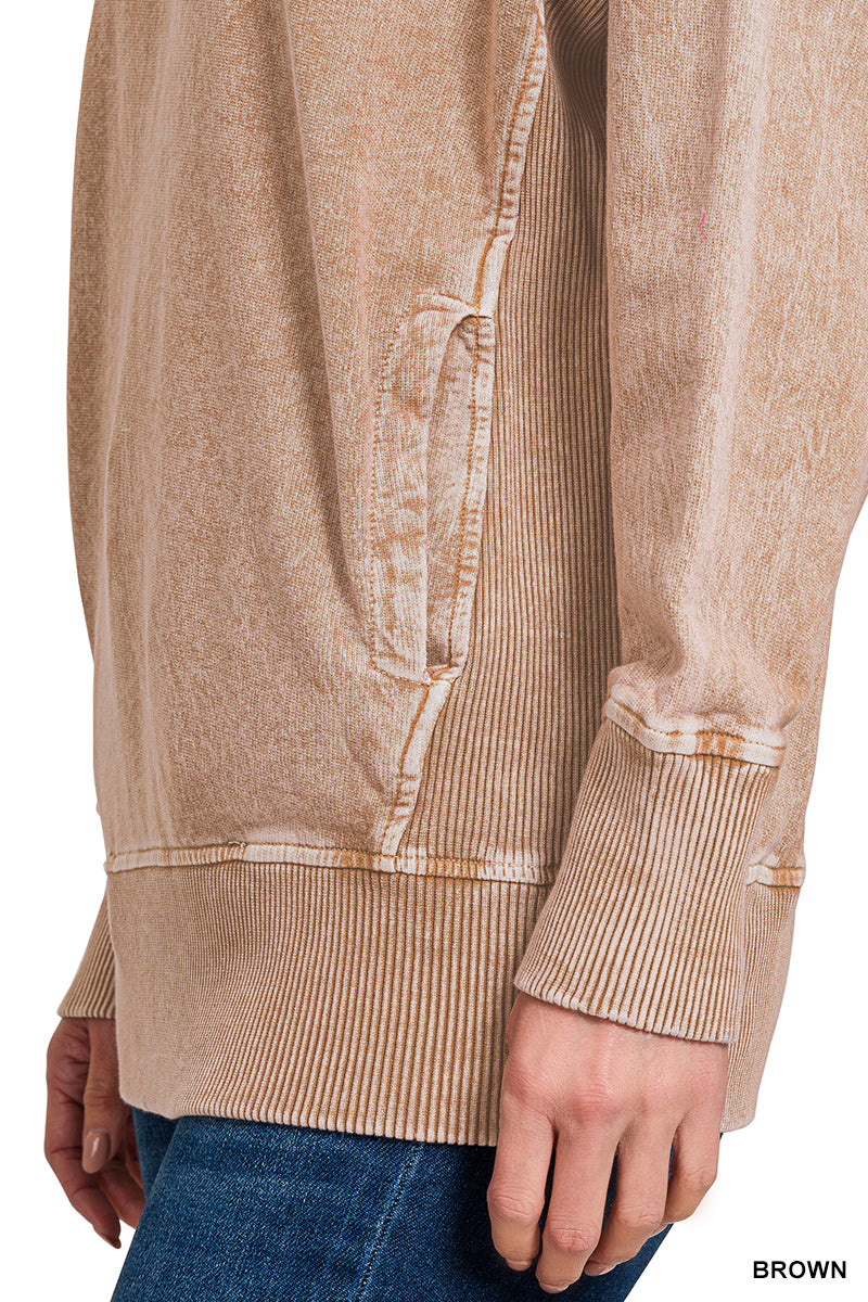 Ash Brown Acid Washed French Terry Pullover