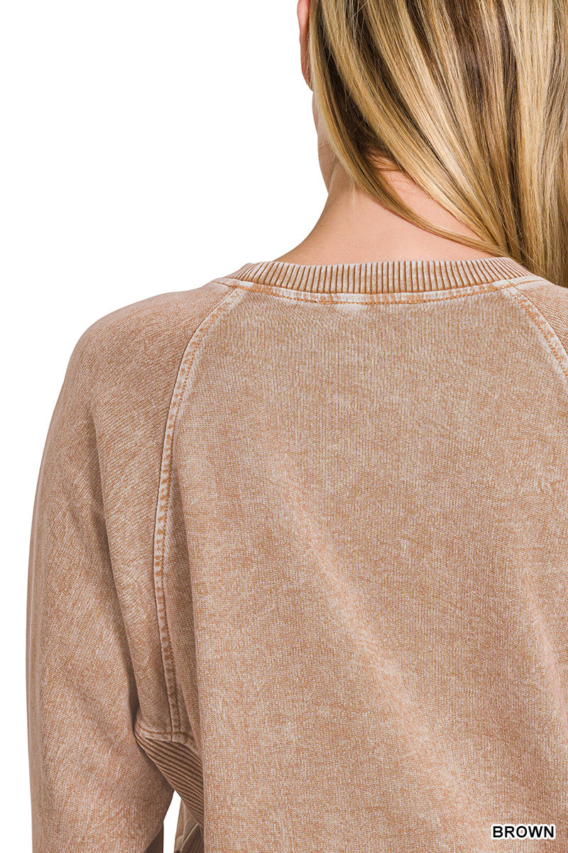 Ash Brown Acid Washed French Terry Pullover