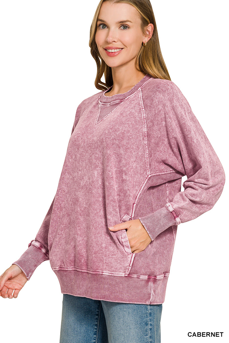 Cabernet Acid Washed French Terry Pullover