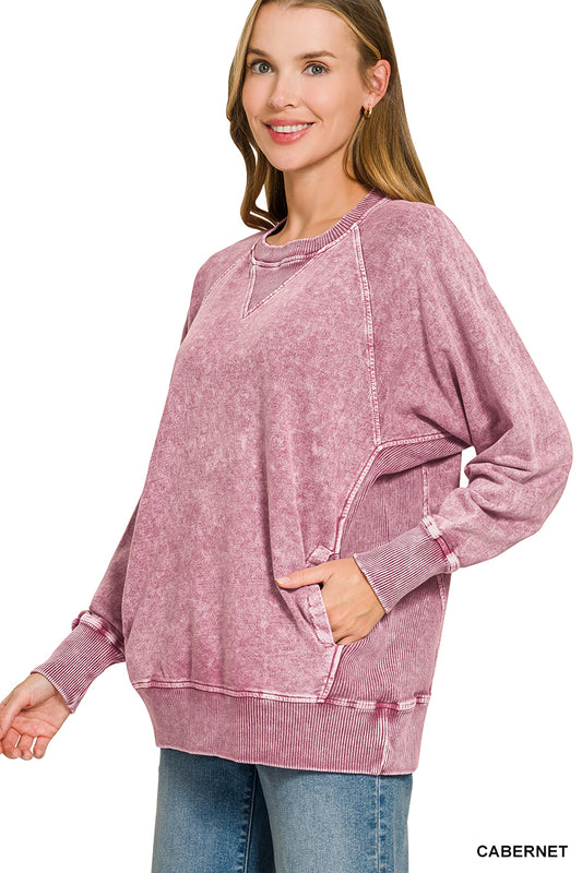 Cabernet Acid Washed French Terry Pullover