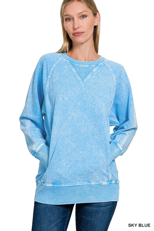 Sky Blue Washed French Terry Pullover