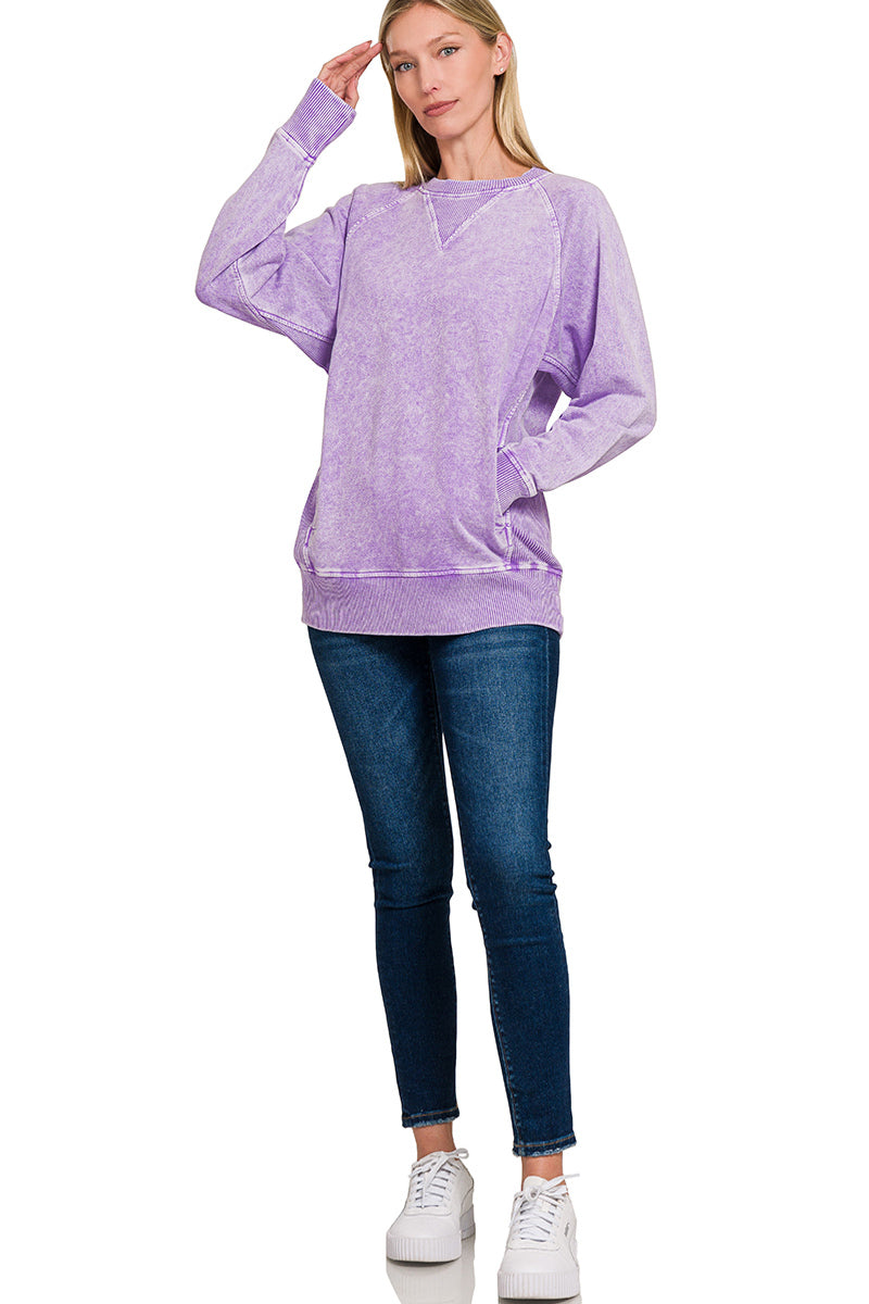 Violet Acid Washed French Terry Pullover