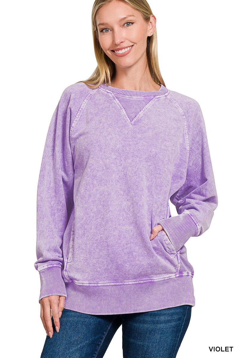 Violet Acid Washed French Terry Pullover