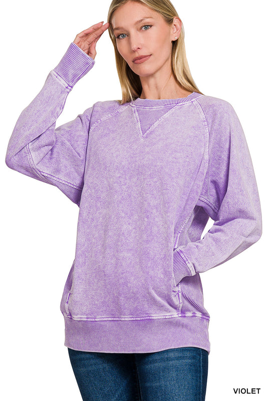 Violet Acid Washed French Terry Pullover