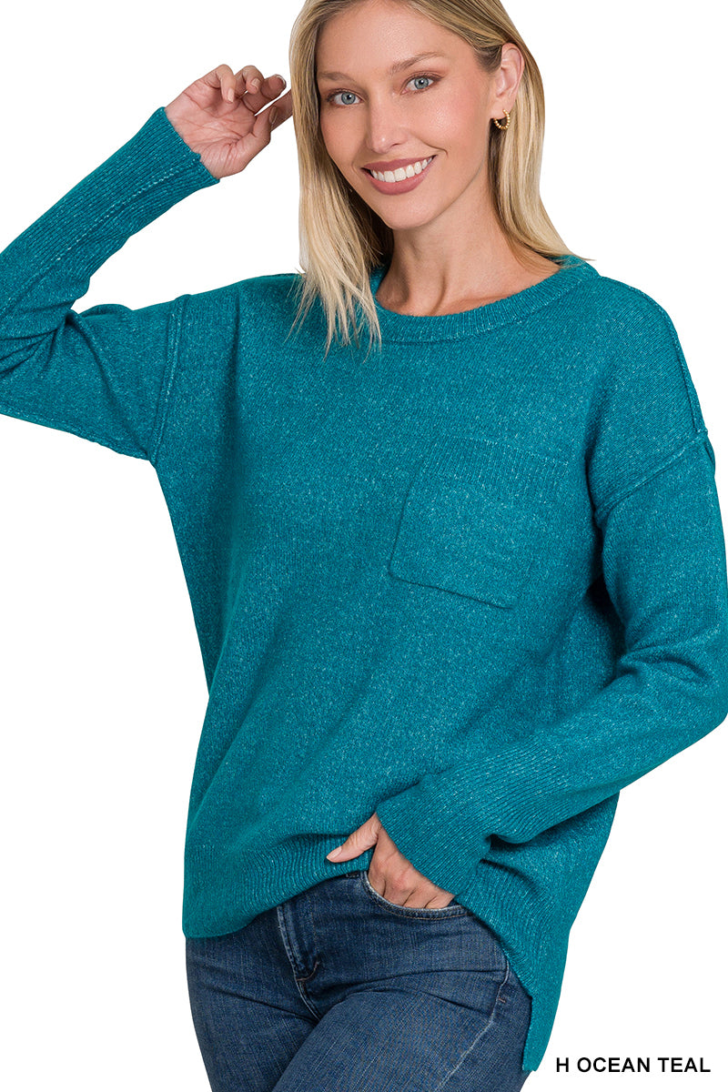 Melange Hi-Low Pocket Sweater