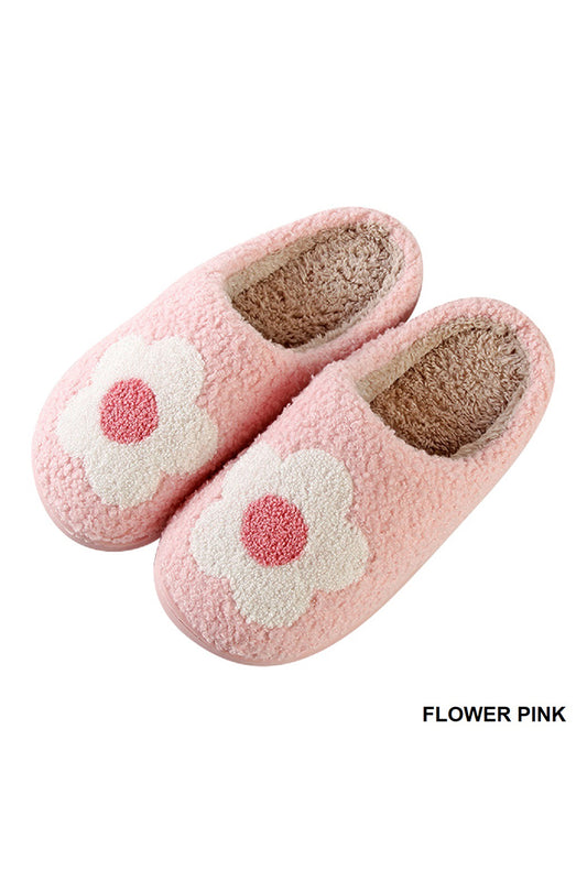 Flower Pink Plush Cozy Slippers