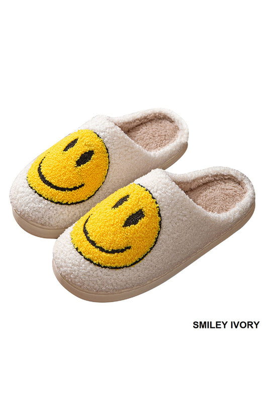 Smiley Ivory Plush Cozy Slippers