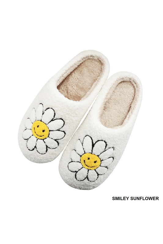 Smiley Flower Plush Cozy Slippers