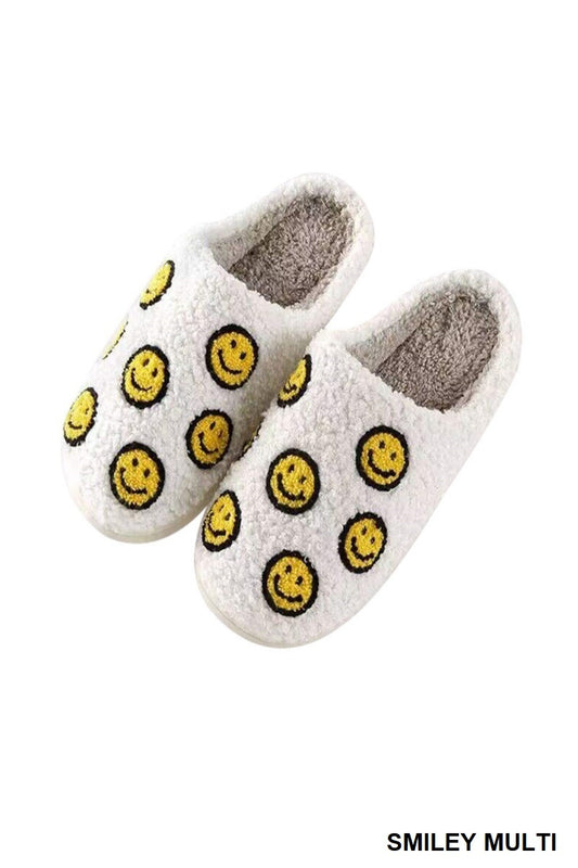 Multi Smiley Plush Cozy Slippers