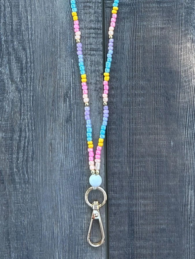Pastels Seed Bead Lanyard with Breakaway Clasp