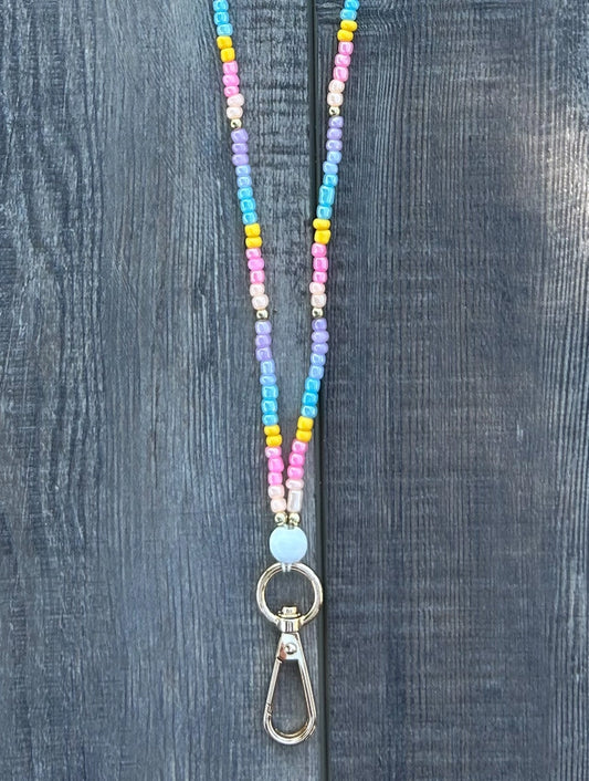 Pastels Seed Bead Lanyard with Breakaway Clasp