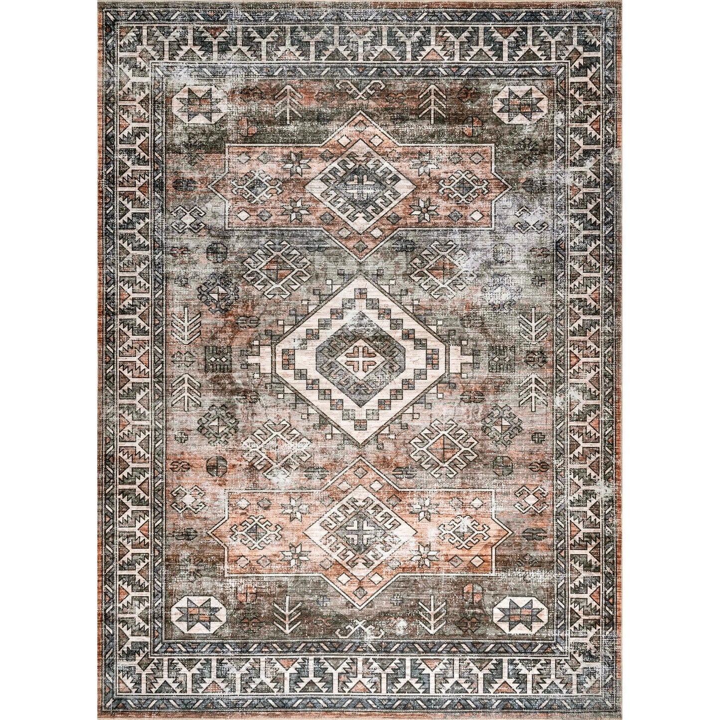 Bowie Machine Washable Tribal Pattern Area Rug / 4'x6'