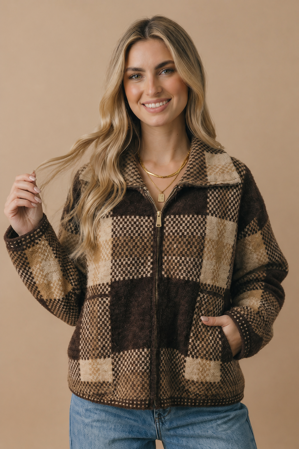 Checkered Jacquard Oversized Fit Jacket