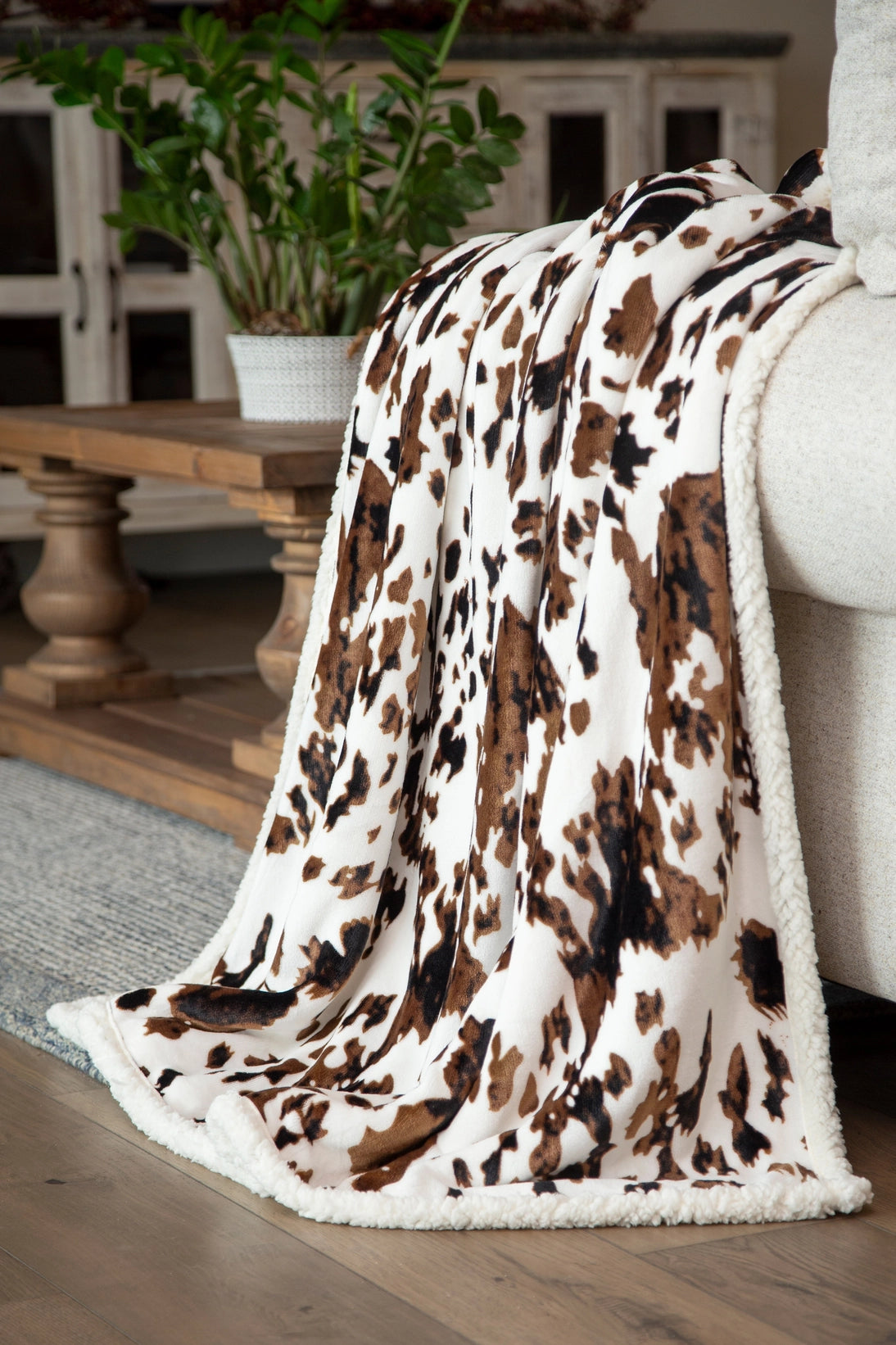 Tri-Color Cowhide Plush Throw