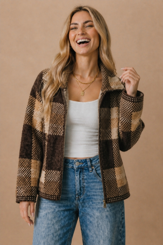 Checkered Jacquard Oversized Fit Jacket