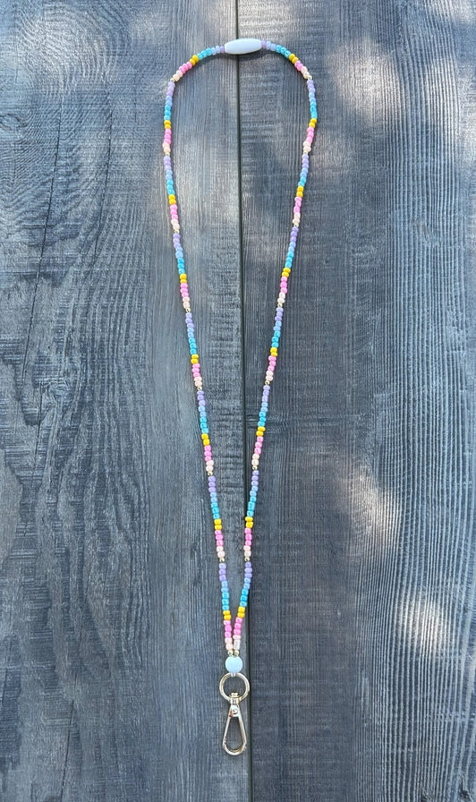 Pastels Seed Bead Lanyard with Breakaway Clasp