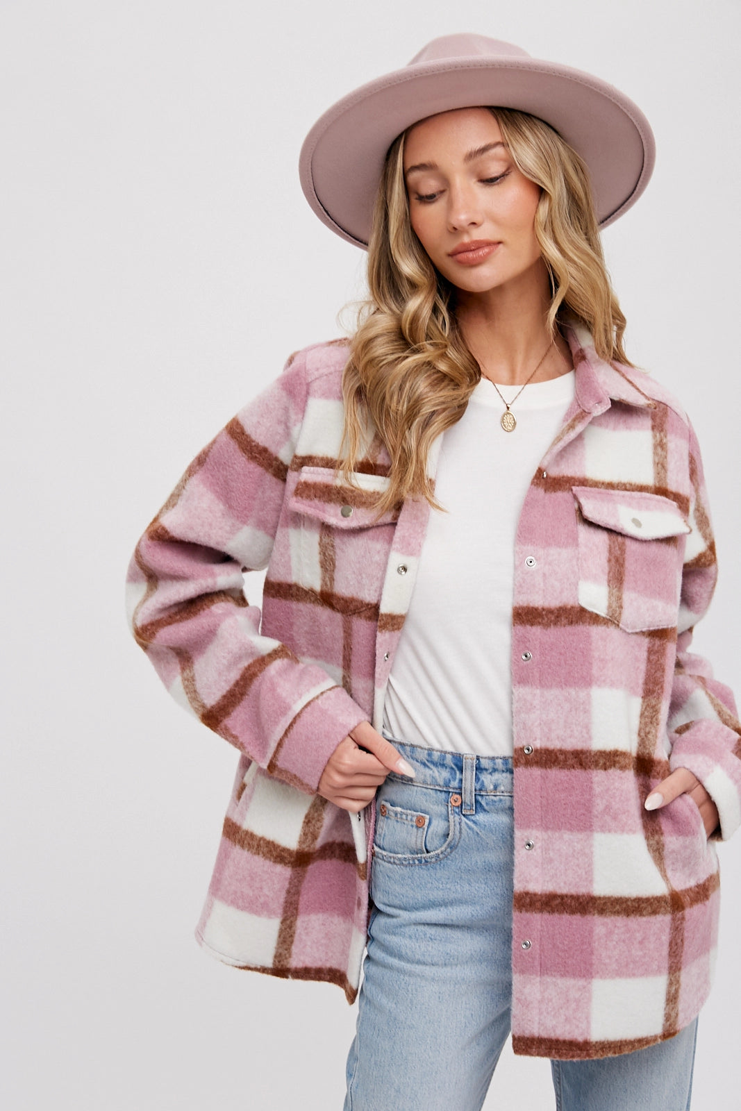 Plaid Brushed Flannel Shacket Mauve