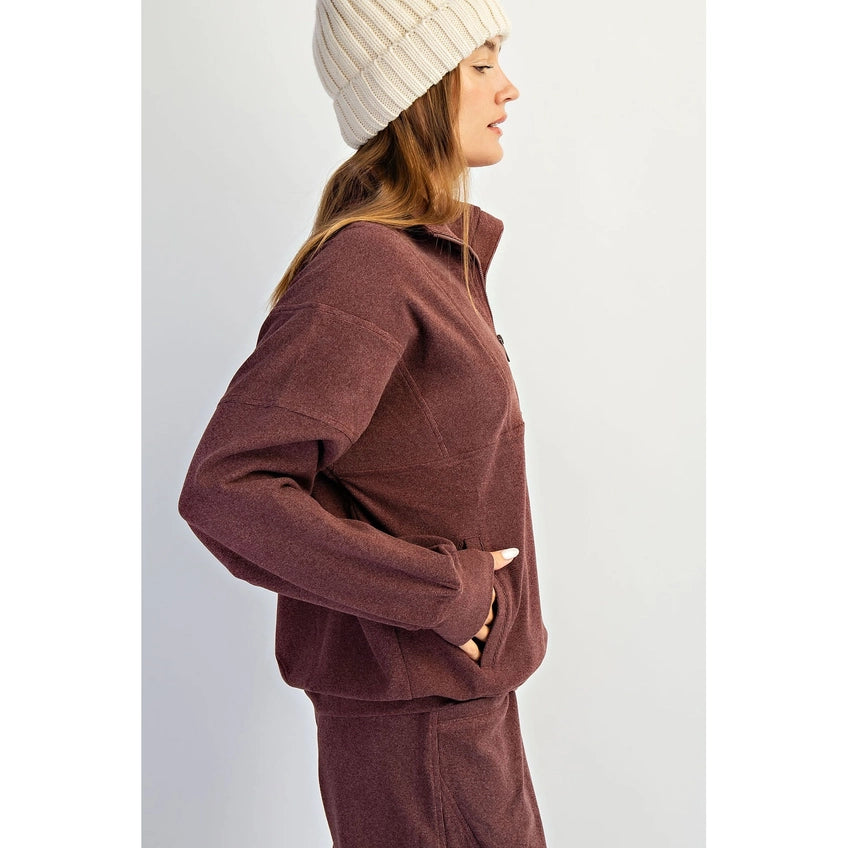 Dark Cherry Brushed Quarter Zip Hoodie