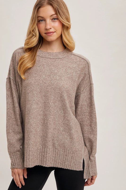 Crew Neck Knit Sweater Pullover Holiday Latte