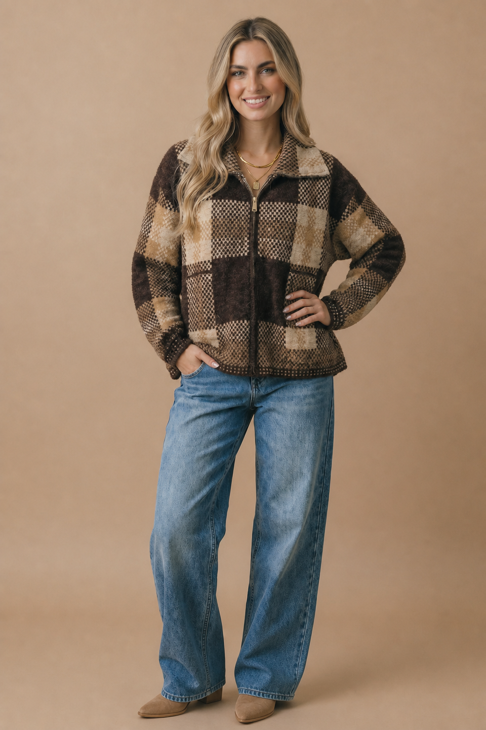 Checkered Jacquard Oversized Fit Jacket