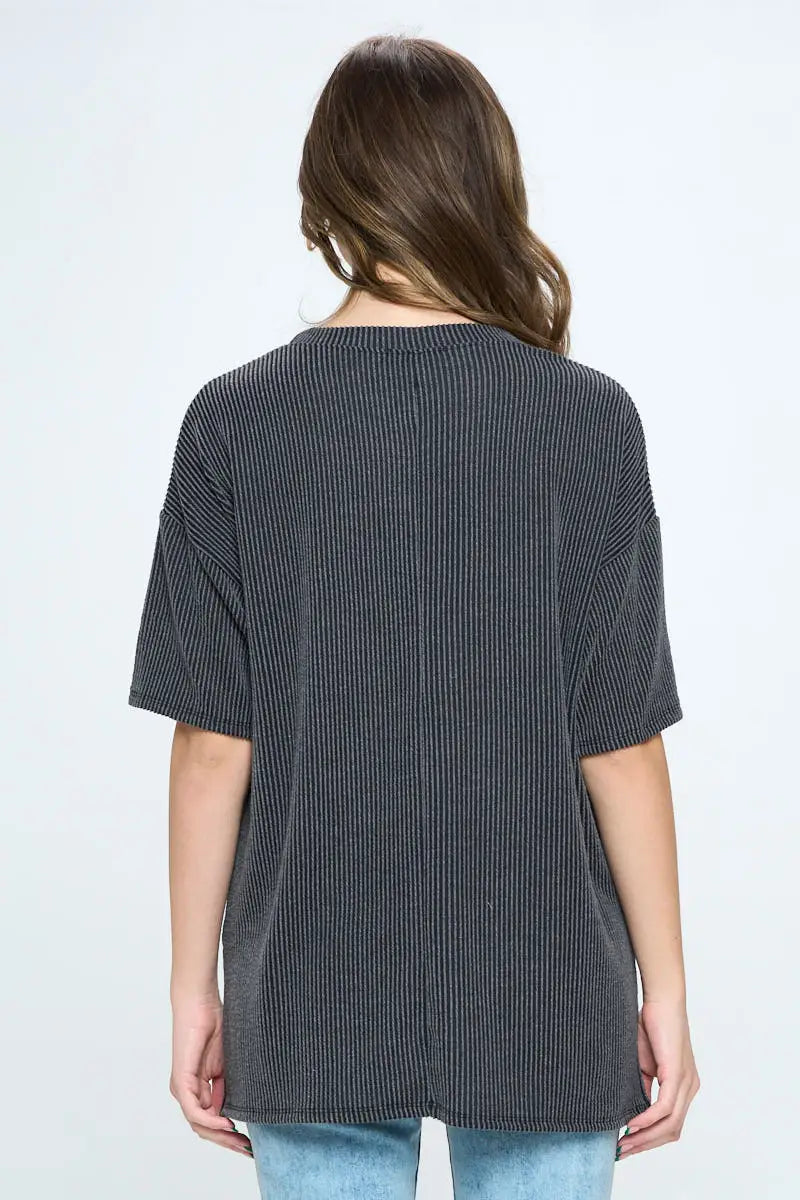Charcoal Ribbed Scoop Neck Top