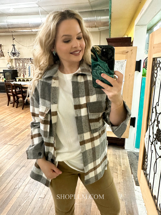 Stormy Camel Plaid Shacket Button Down